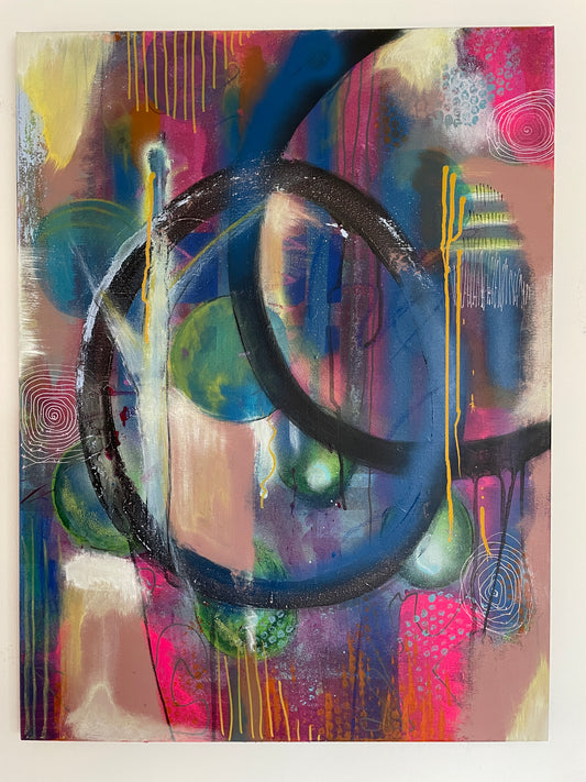 Abstrakt maleri i stærke farver