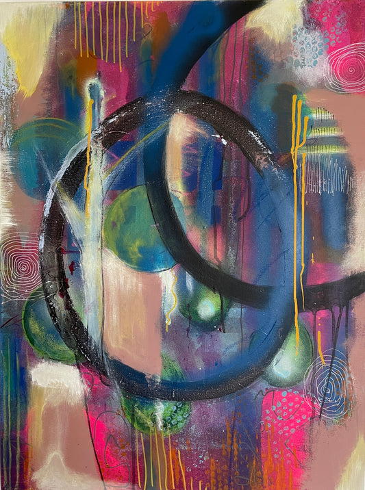 Abstrakt maleri i stærke farver