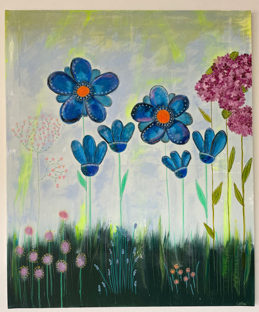 Stort maleri med blomster