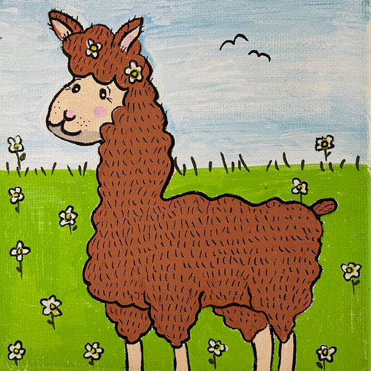 Lille maleri af en alpaka