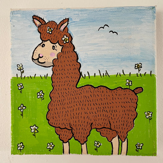 Lille maleri af en alpaka