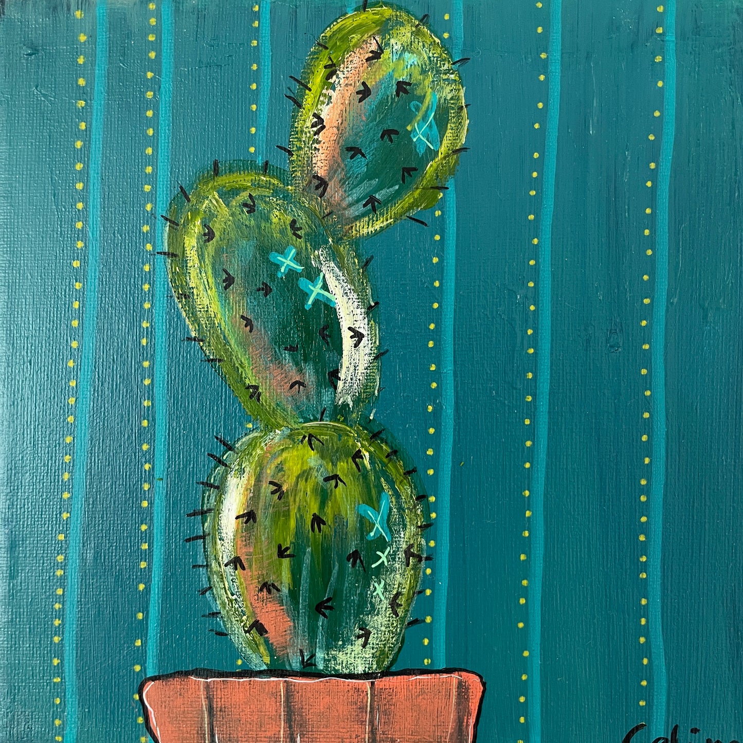 Lille maleri af en kaktus
