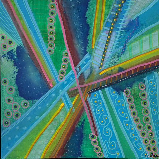 Farverigt, kvadratisk maleri