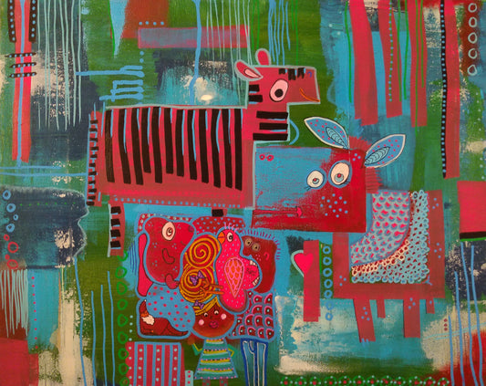 Creatures in red and blue