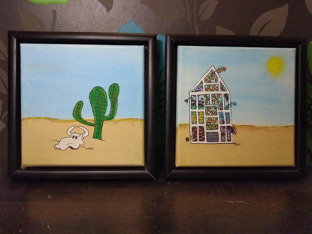 Ørkendrivhus. 2 malerier